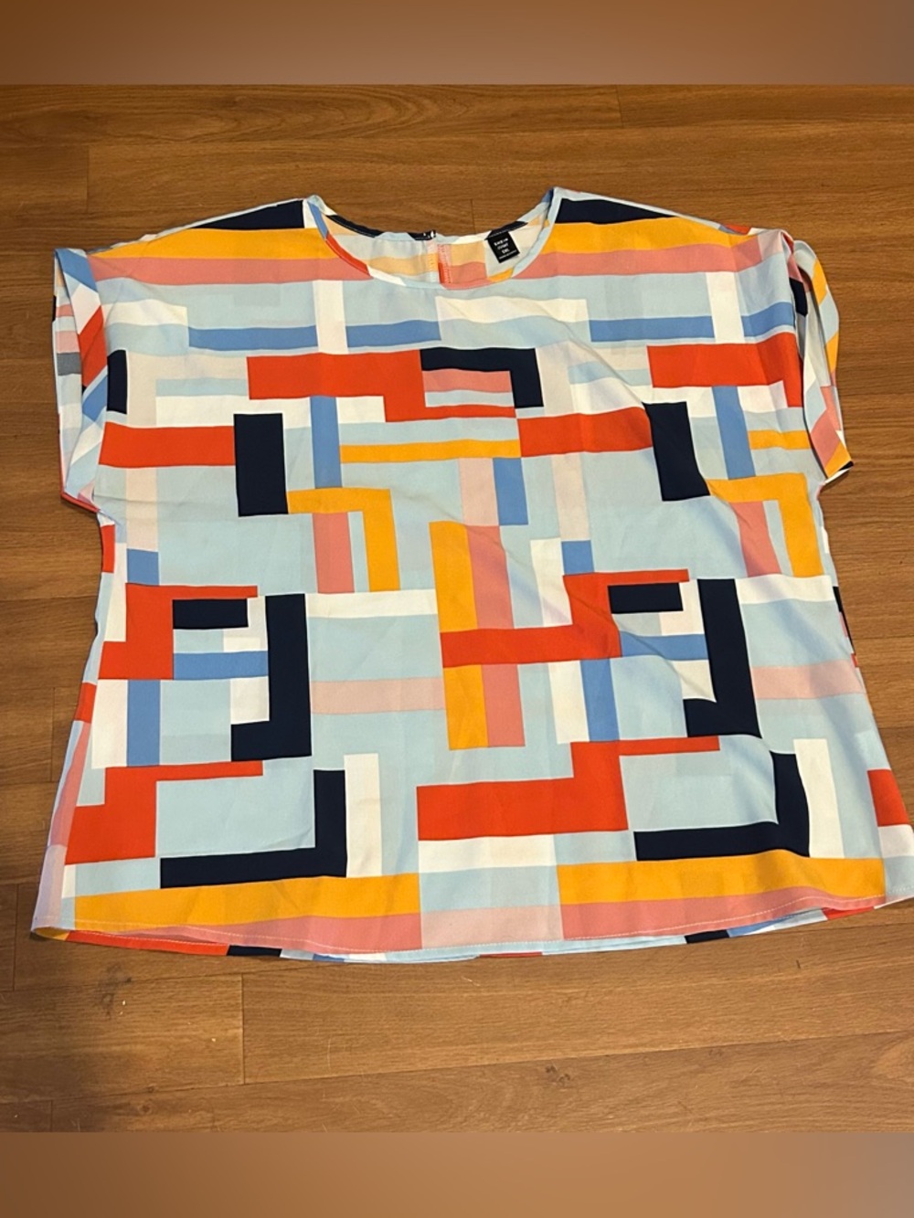 Geometric Print Short Sleeve Top - Multi 1X